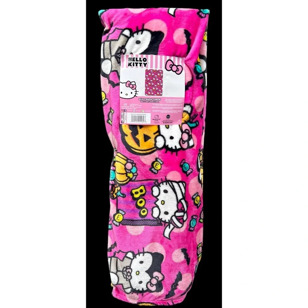 Hello Kitty Halloween Hot Pink Monster Meows Silk Plush Throw Blanket 50 X 70 🎃